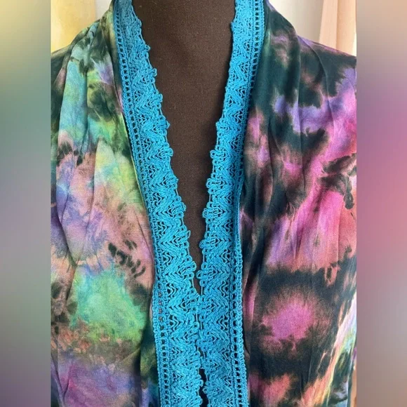 New nwt rising international tie dye embroidered Boho cardigan sz L $48 - Picture 4 of 6